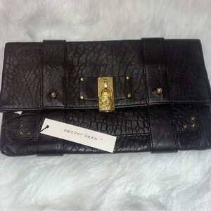 Marc Jacobs Textured Black Clutch with Gold Hardware